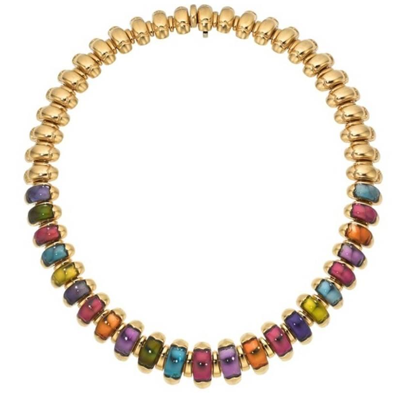 Bvlgari Multi-Color Gemstone Celtaura Gold Necklace of Shirley Temple