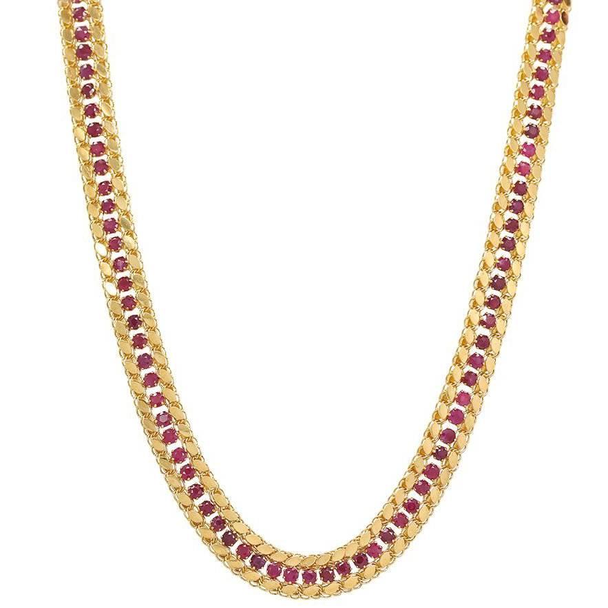 Yellow Gold Necklace with Round Rubies For Sale