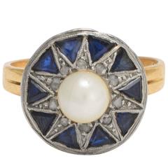 Art Deco Pearl Sapphire Diamond Star Ring