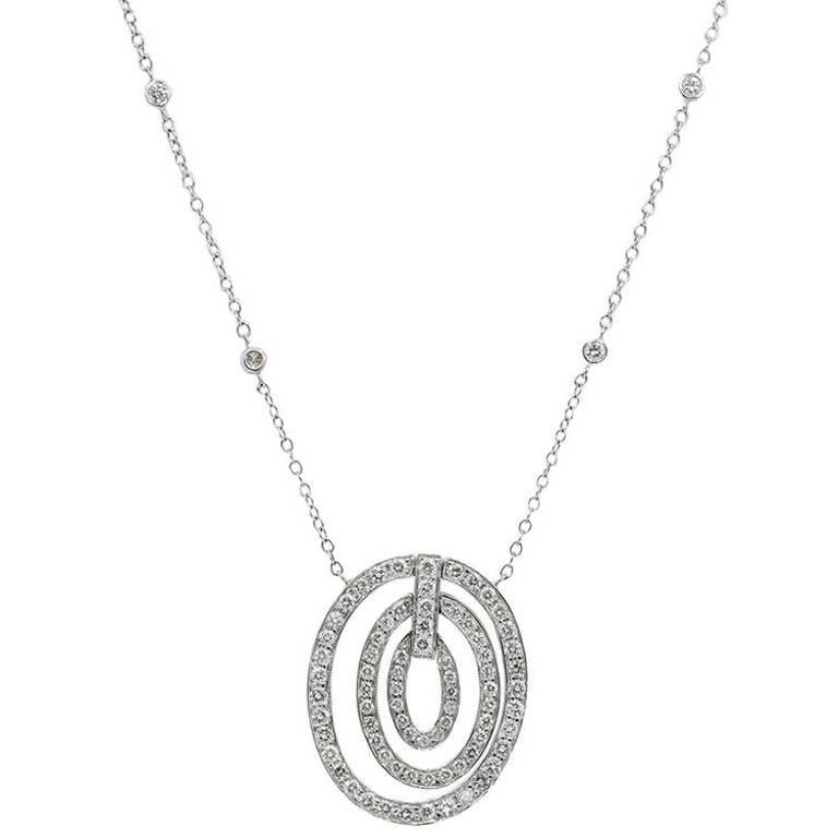 White Gold Diamonds by the Yard Necklace with Diamond Pave Ovals For Sale