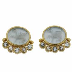 Elizabeth Locke Venetian Glass Intaglio Aquamarine Gold Earrings 4