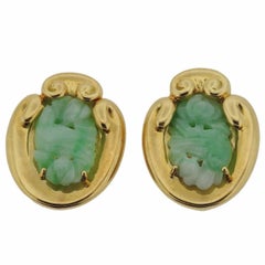 David Webb Carved Jade Gold Earrings