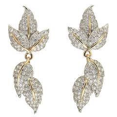 Triple Leaves Diamond Gold Platinum Detachable Earrings 10