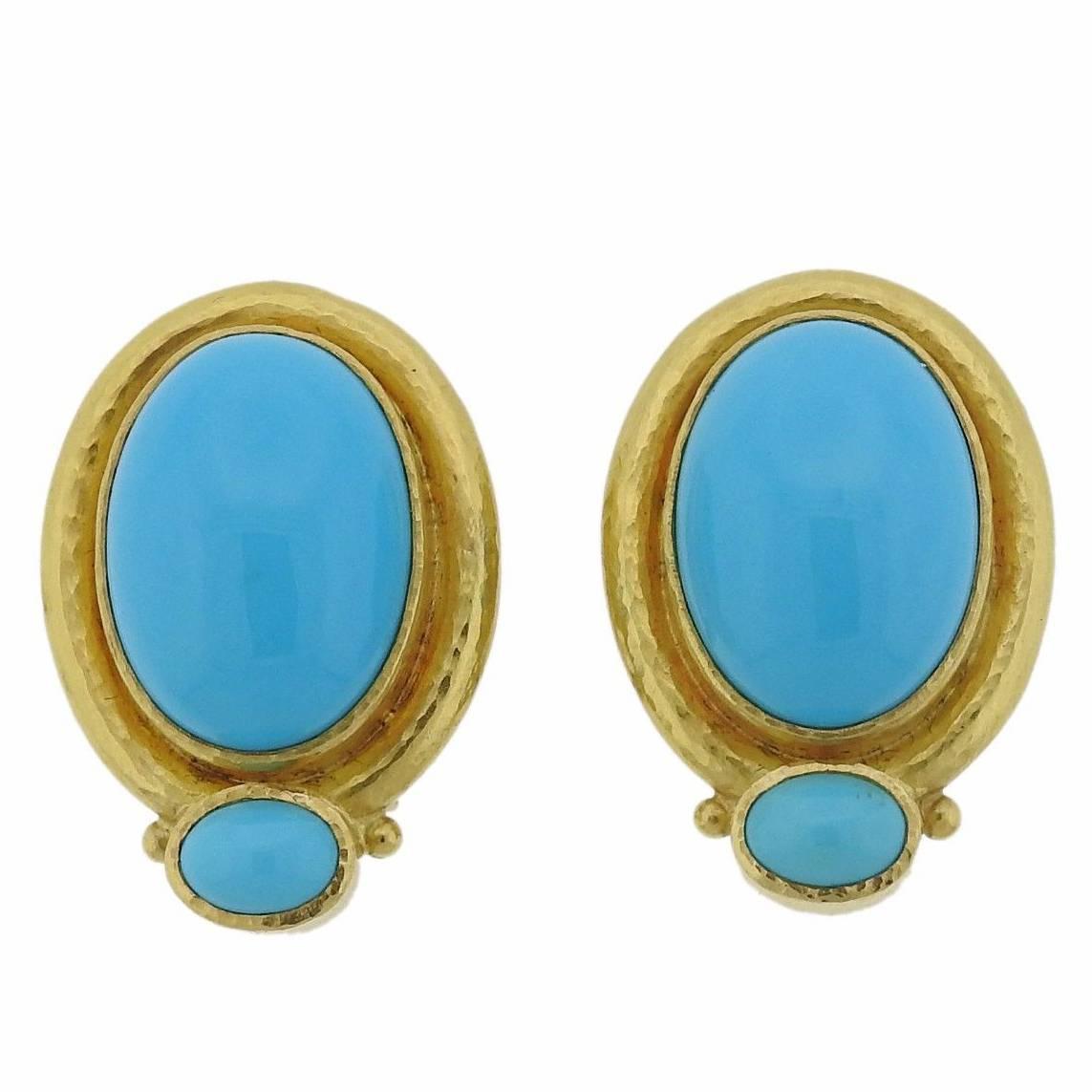 Elizabeth Locke Turquoise Gold Earrings