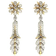 Orchidea Yellow Gold Platinum Floral Earrings 3