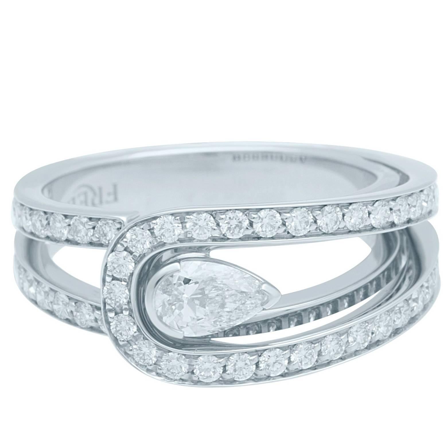 Fred Paris Diamond Platinum Ring For Sale