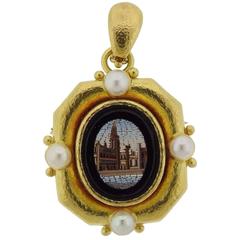 Elizabeth Locke Pearl Gold Micro Mosaic Brooch Pendant 11