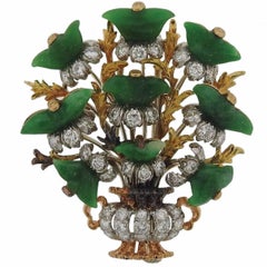 Buccellati Carved Jade Diamond Gold Bouquet Brooch Pin