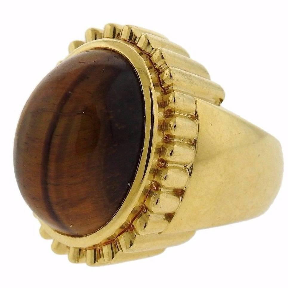 David Webb Tiger's Eye Gold Ring For Sale