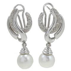 Luise Pearl Diamond Gold Dangle Earrings