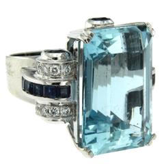 26.45 Carat Aquamarine Sapphire Diamond Gold Ring