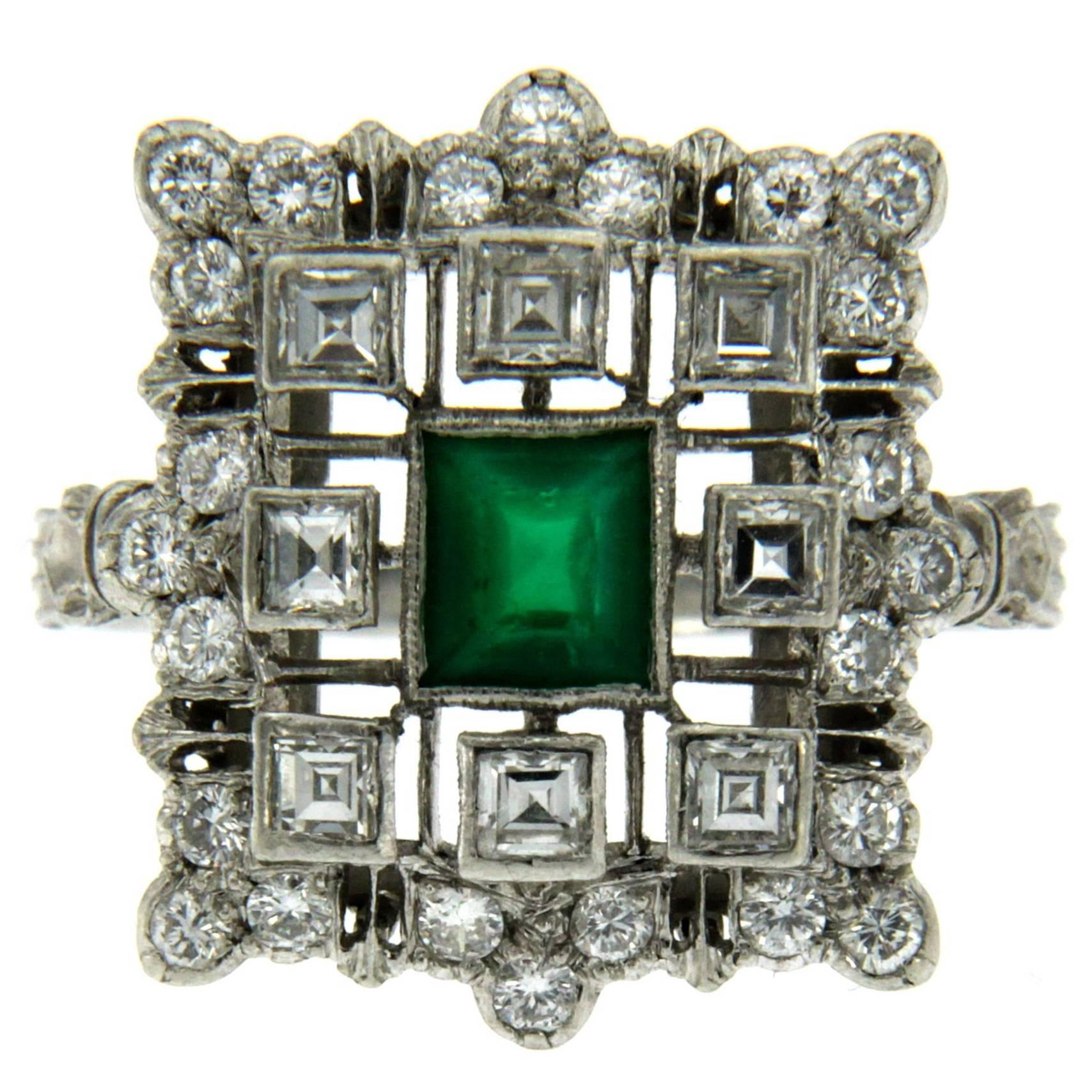 Buccellati Emerald Diamond Platinum Ring