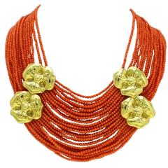 Luise Coral Strands and Gold Flower Necklace 5