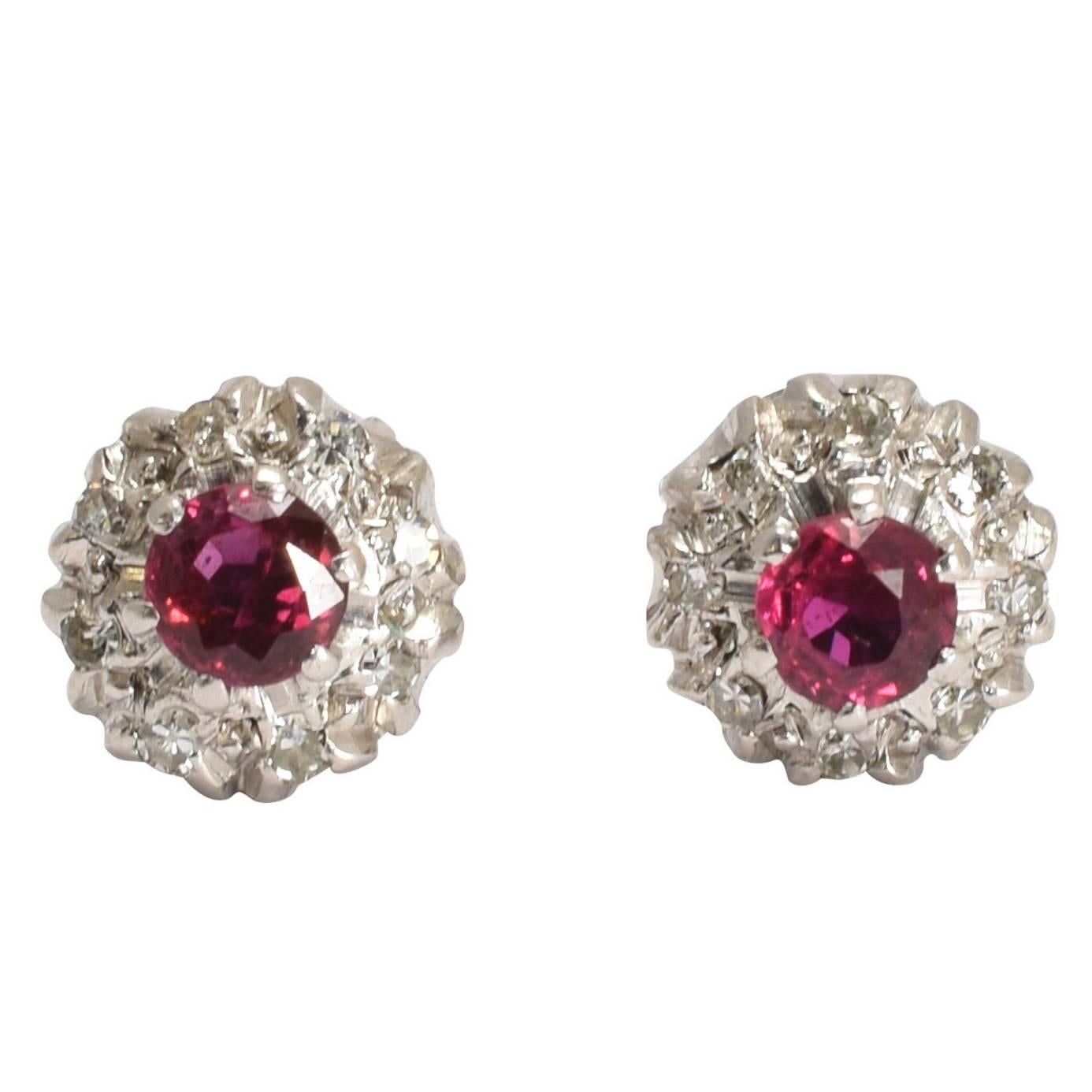 Art Deco Ruby Diamond Stud Earrings