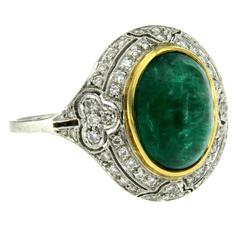 Retro Emerald Diamond Gold Cocktail Mesh Ring