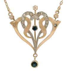 Antique 1910s Sapphire Diamond Yellow Gold Necklace