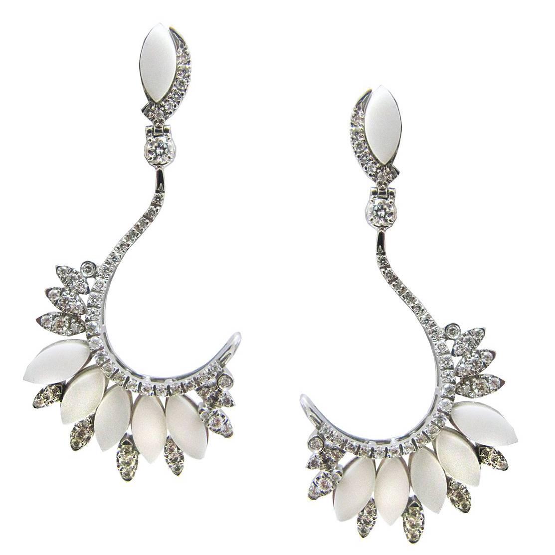 "Dafne" Earrings 18 Karat Gold, Diamonds, Ceramic For Sale