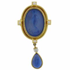Elizabeth Locke Venetian Glass Intaglio Pearl Drop Gold Pendant Brooch 1