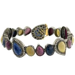 Sapphire Diamond Gold Bangle Bracelet 5