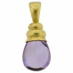 Elizabeth Locke Amethyst Cabochon Gold Teardrop Pendant