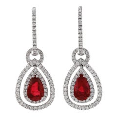 2.08 Carat Ruby Diamond Gold Dangling Earrings