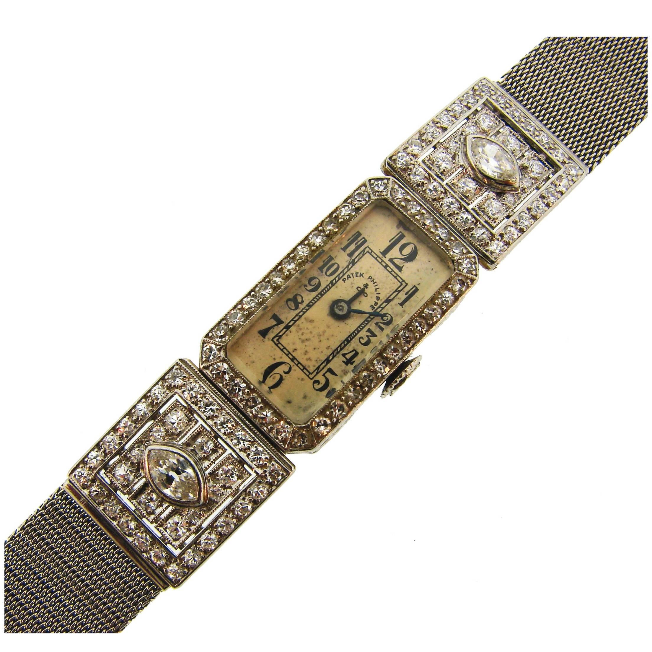Patek Philippe Ladies Art Deco Platinum Diamond Manual Wind Wristwatch