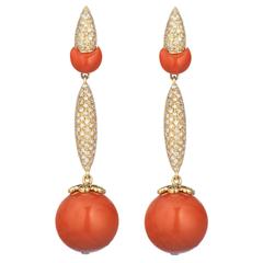 Coral Diamonds Gold Italian Earrings by Ciravolo