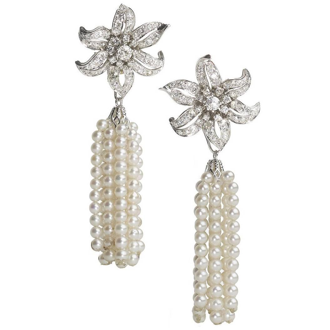Diamond Pearl Tassel Earrings