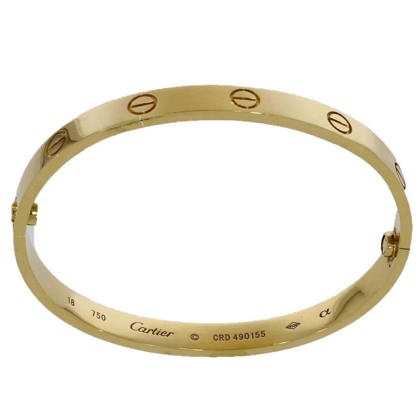 Cartier Yellow Gold Love Bangle Bracelet No Screwdriver For Sale