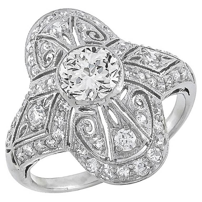 Art Deco Diamond Platinum Ring For Sale
