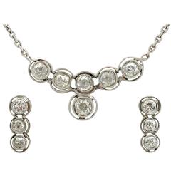 3.20 Carat Diamond Platinum Earring and Necklace Set