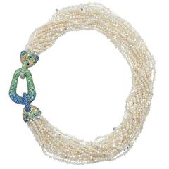 Margot McKinney Pearl Sapphire Tsavorite Garnet Diamond Gold Buckle Necklace 7
