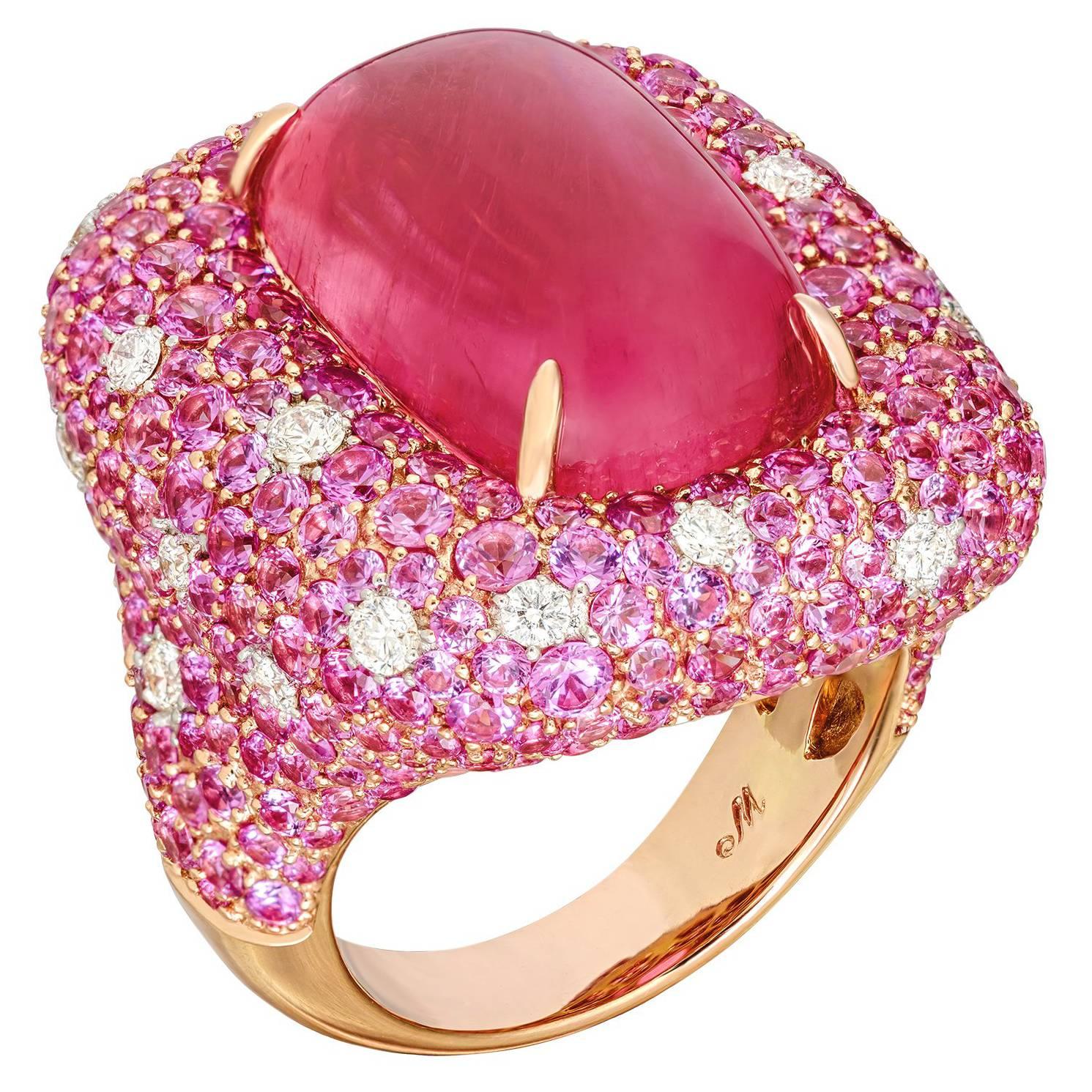 Margot McKinney 17.66 Carat Rubellite Diamond Pink Sapphire Cocktail Ring For Sale