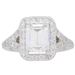 GIA Certified 1.77 Carat Emerald Cut Halo Diamond Engagement Ring 3