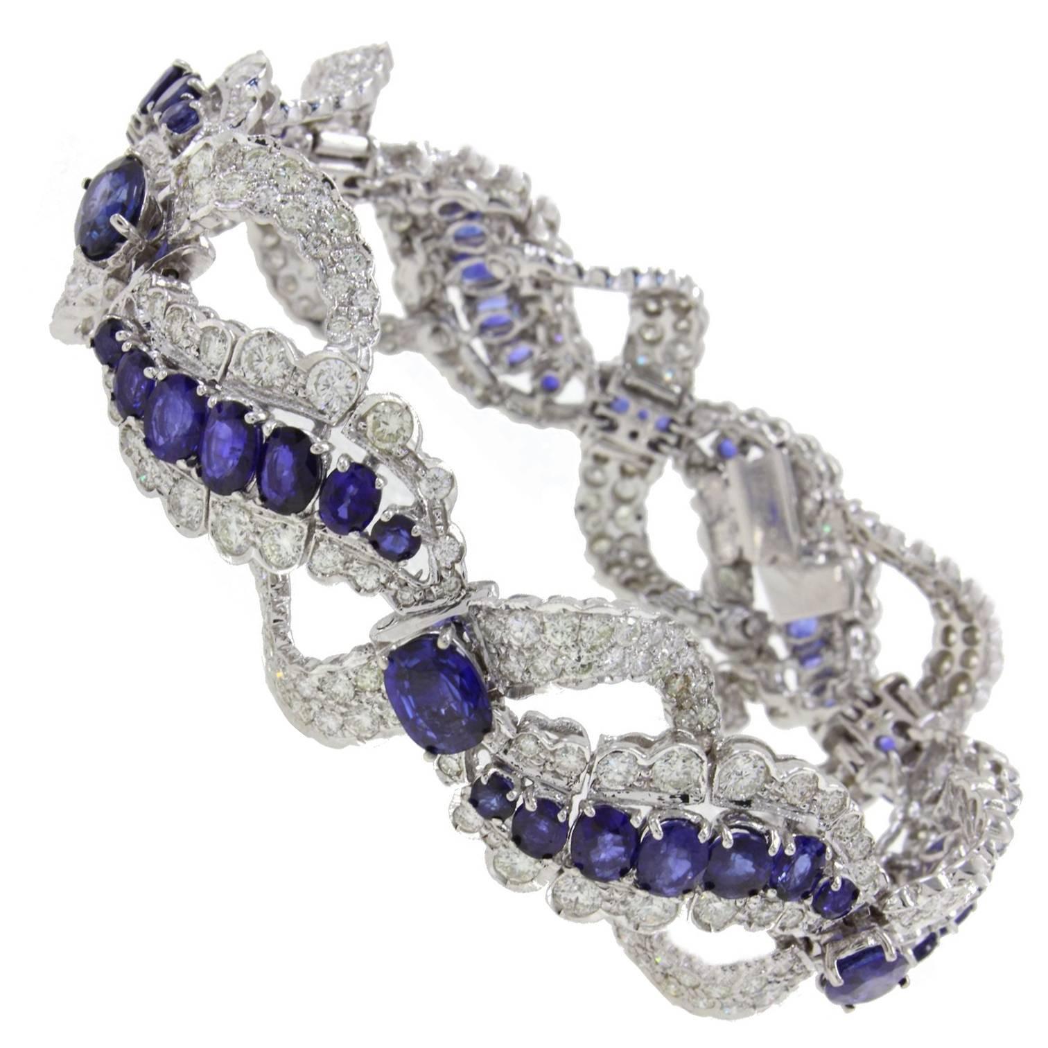 c 17, 95 Sapphire and ct 9, 85 Diamond Gold Clamper Bracelet For Sale