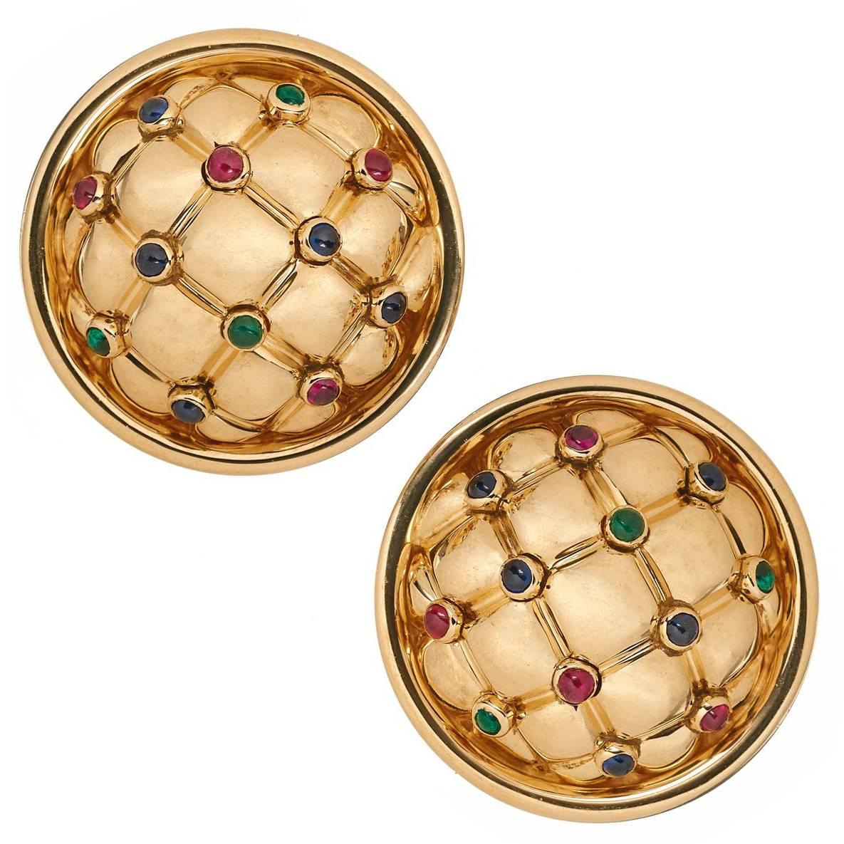 Chaumet Ruby Emerald Sapphire Gold Earrings