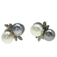  Pearl Diamond Gold Stud Earrings