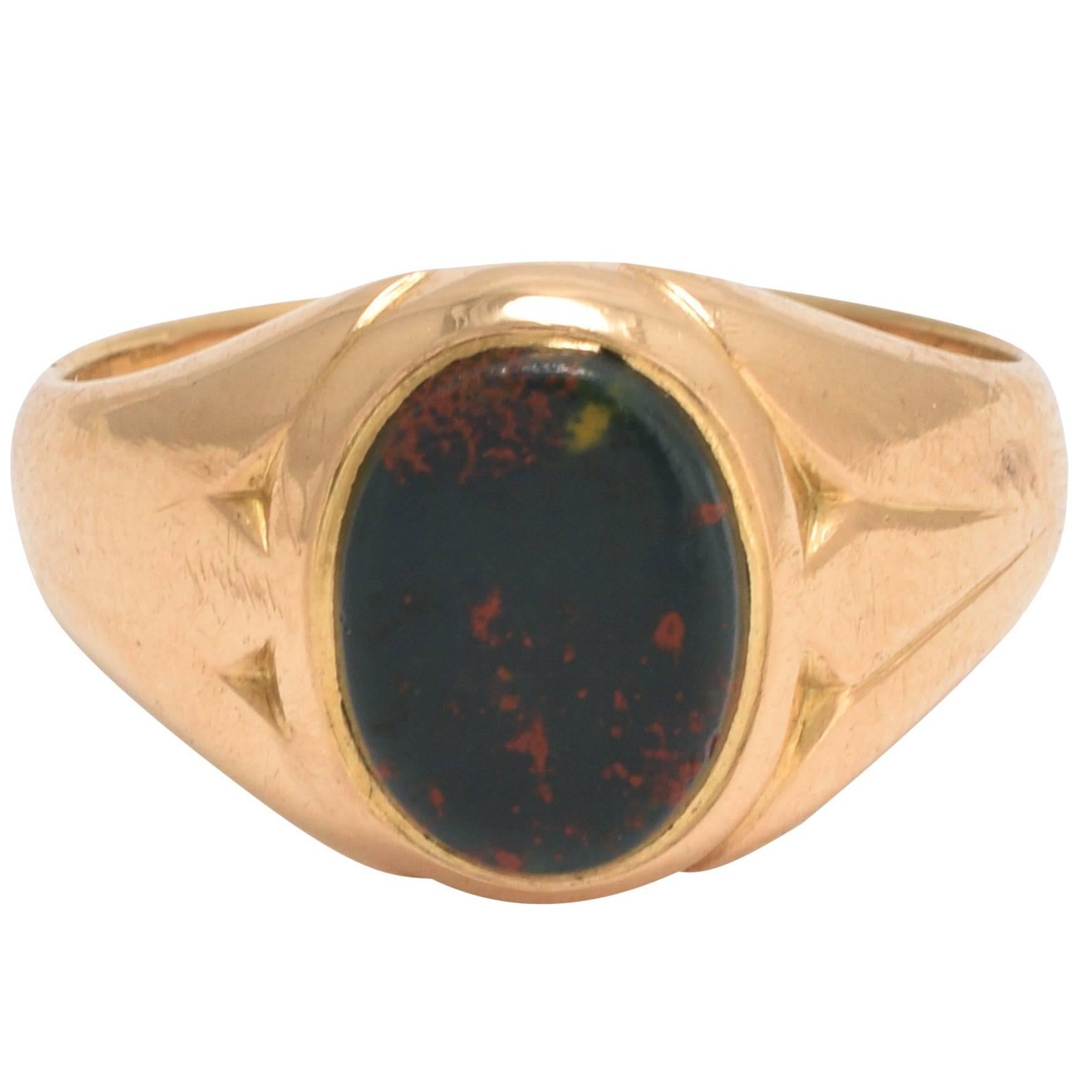 Antique Victorian Bloodstone Oval Gold Signet Ring