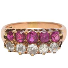 Antique Victorian Ruby Diamond Double Row Ring