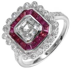 1.25 Carat GIA Certified Diamond Ruby Halo Gold Engagement Ring