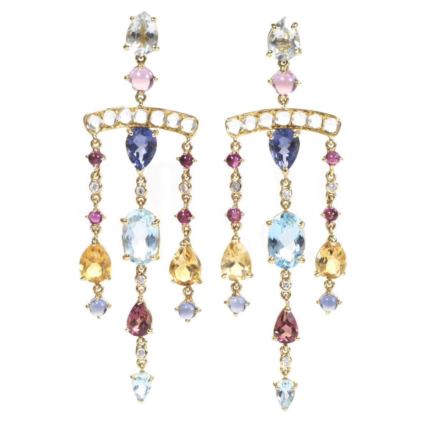 Aquamarine Diamond Gold Earrings For Sale at 1stDibs