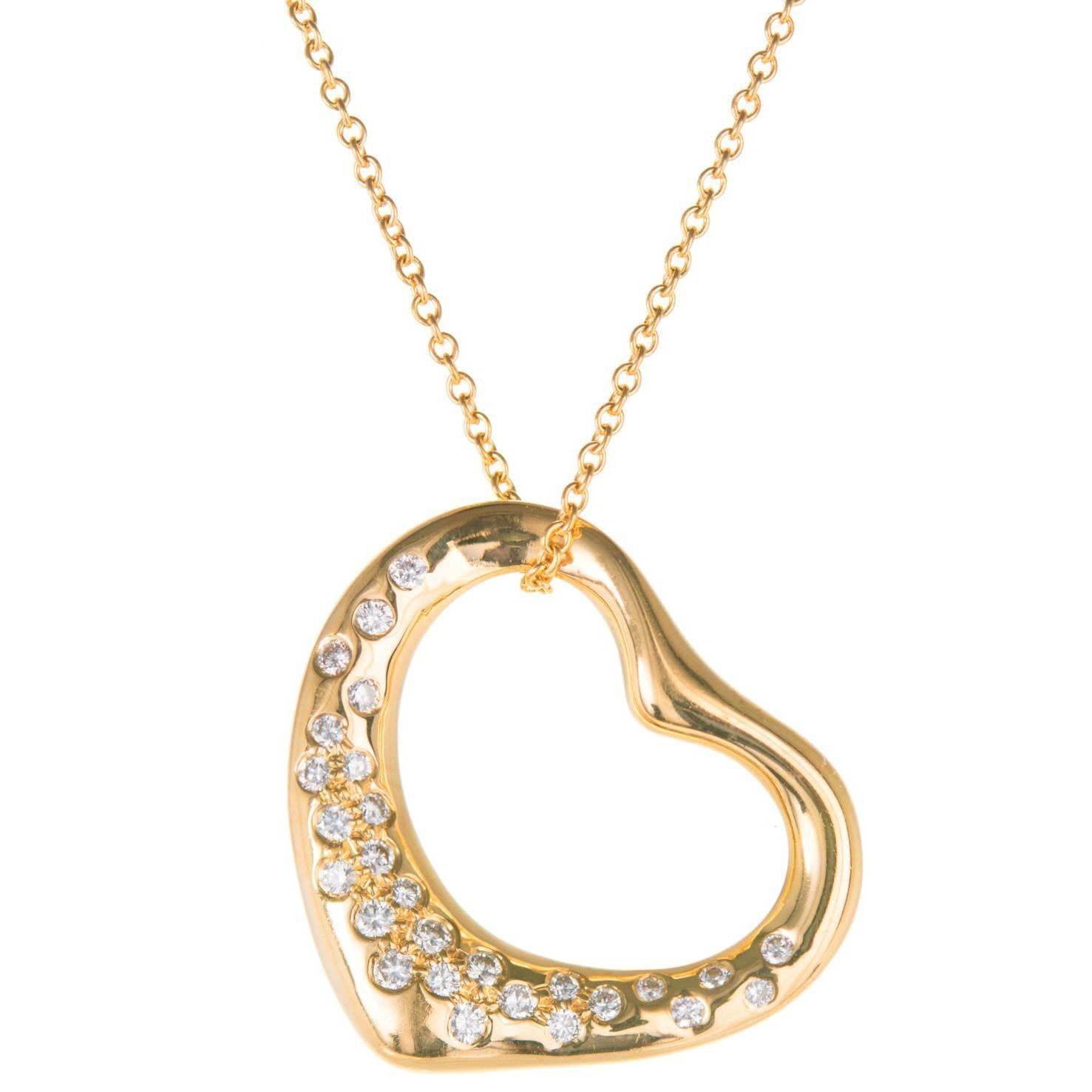Tiffany & Co. Elsa Peretti Diamond Gold Heart Pendant Necklace
