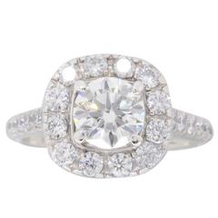Signed 1.15 Carat Diamond Halo Engagement Ring