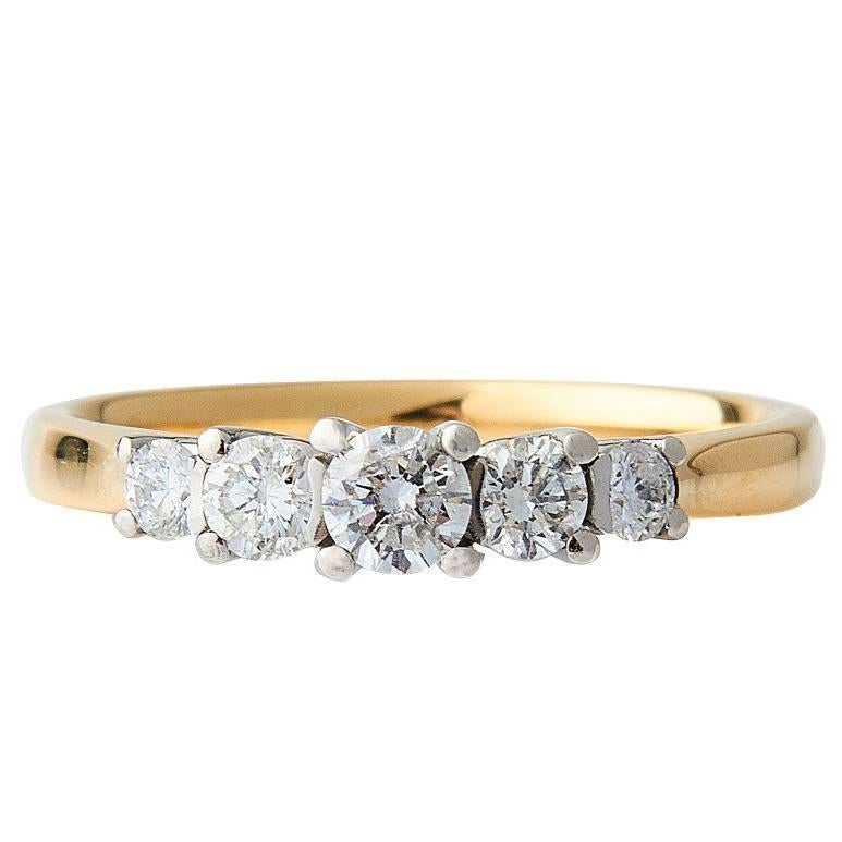 18 Carat Gold & Platinum 0.50 Carat Five Stone Diamond Ring For Sale