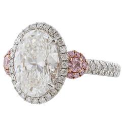 GIA Certified 3.01 Carat Oval Diamond Fancy Pink Diamond Platinum Ring