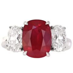 GRS Certified 4.23 Carat Burmese Pigeon's Blood Red Ruby Ring 8