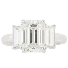 GIA Certified 3.01 Carat Emerald Cut Three Stone Diamond Engagement Ring