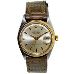 Vintage Rolex Yellow Gold Stainless Steel Early Datejust Patinated Dial Watch