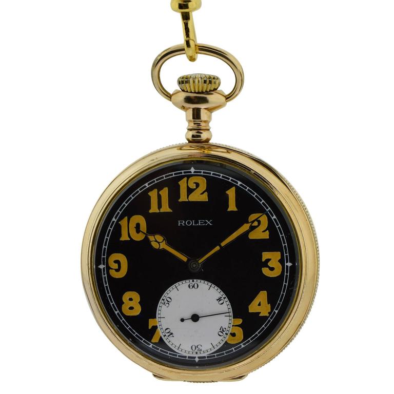 Rolex Yellow Gold Filled Open Faced Military Style Pocket Watch at