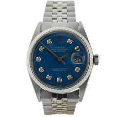 Retro Rolex Stainless Steel Datejust with Blue Diamond Dial